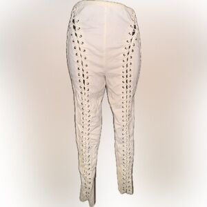 Woman’s white pants/jeans lace up front look